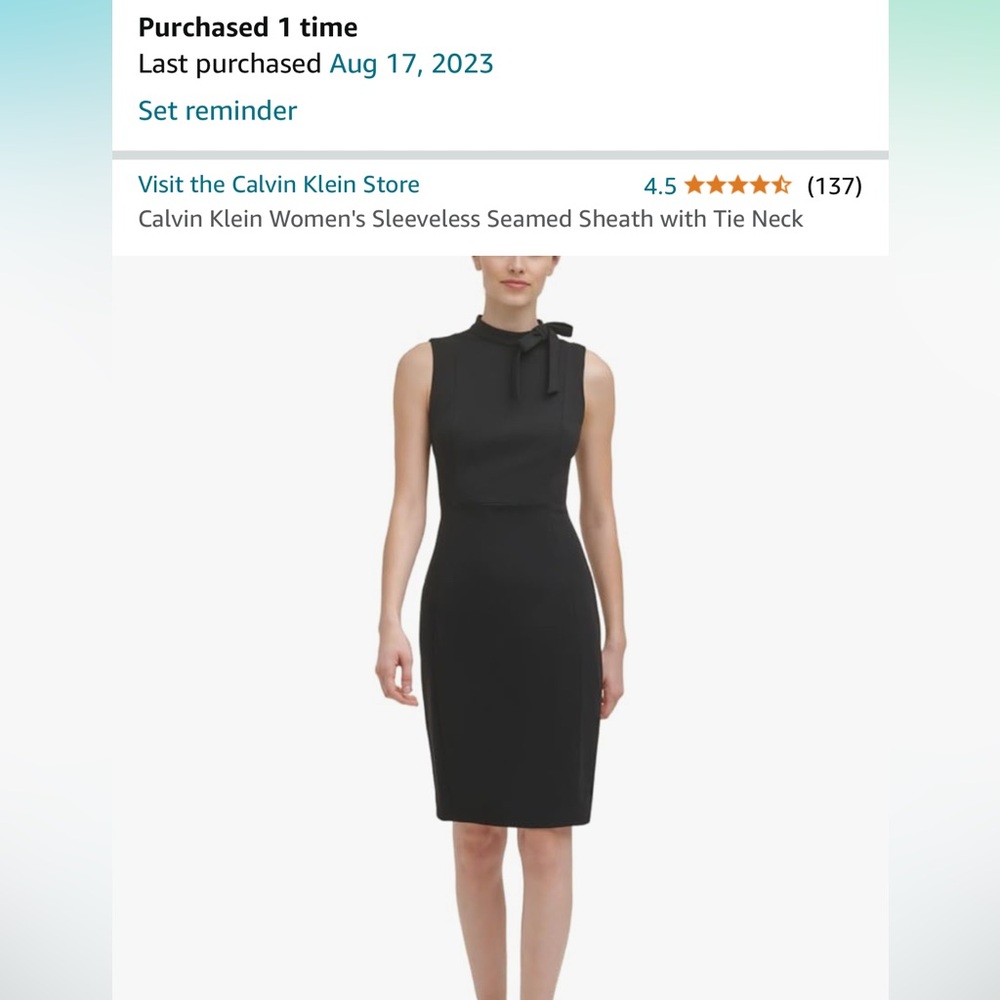Calvin Klein Women's Sleeveless Seamed Sheath with Tie Neck